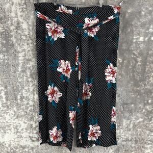 Primark Black Polka Dot & Floral Cropped Wide-Leg Pants